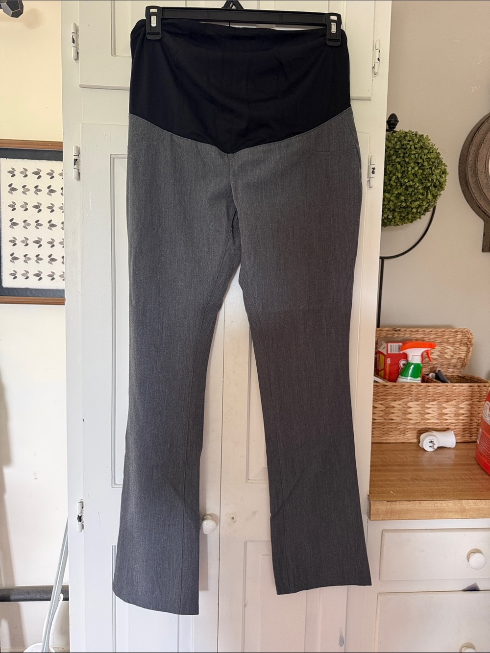 Maternity Ponte Bootcut Pants in Gray and Black